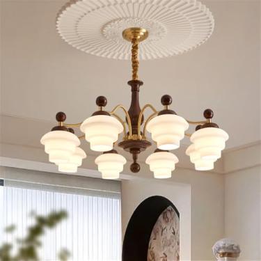 Imagem de Lustre contemporâneo de latão para sala de estar com LED, estilo retrô, criativo, para restaurante, quarto, escritório, hotel, casa de campo, café, luminária pendente (C 8 lâmpadas)