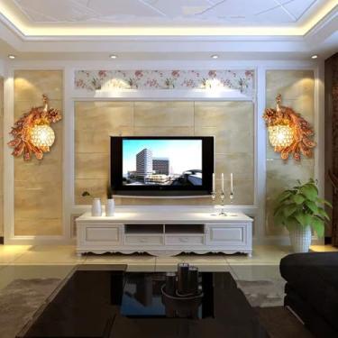 Imagem de Luminária de parede decorativa europeia com pavão, estilo contemporâneo, para sala de estar, quarto, escritório, quarto infantil, hotel, casa de campo ou corredor (conjunto com 2 unidades).