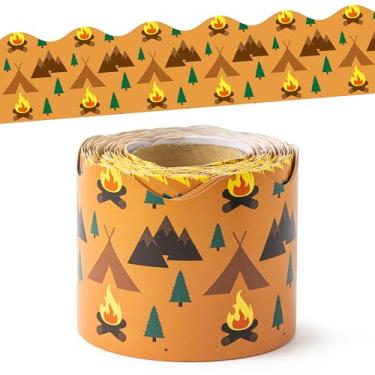 Imagem de BeYumi Acabamento de borda de barraca de acampamento - Conjunto de quadro de avisos temático para sala de aula, escritório, quadro-negro, jardim de infância, pré-escolar, decoração de festa