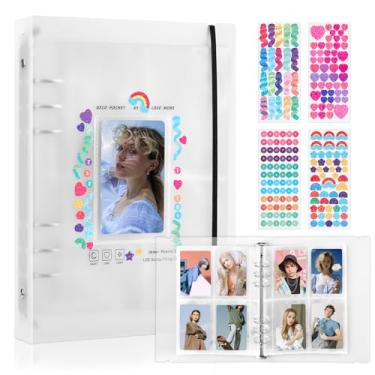 Imagem de RIO Direct Fichário de cartão fotográfico A5 KPOP com 200 bolsos – suporte para cartões fotográficos KPOP com 25 capas – 6 anéis transparentes KPOP – Álbum de fotos para mini câmera Polaroid Foto