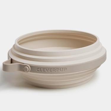 Imagem de CLEVERPUP Tigela dobrável Nomad para cães – grande, tigela de viagem de silicone segura para alimentos, portátil e resistente, comida/água, lavável na lava-louças - areia