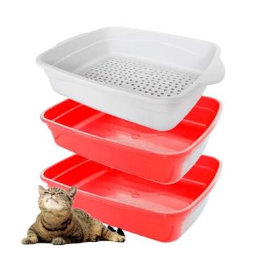 Imagem de Caixa de Areia Para Gatos Banheira Higiênica 3 Peças Com Bandeja Sanitária e Peneira(Vermelho)
