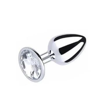 Imagem de Plug Anal de Aço Inoxidável com Pedra Redonda Tamanho M – Luxo, Sensação Térmica e Estímulo Intenso (Transparente)