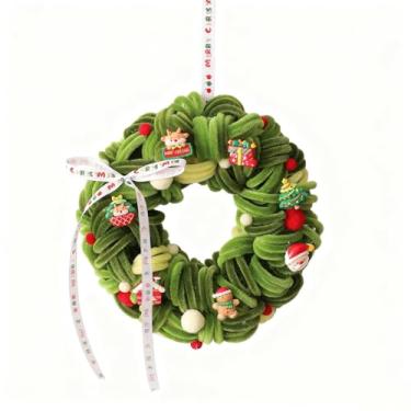 Imagem de Enfeite de guirlanda de limpador de cachimbo de Natal, decoração festiva feita à mão com Papai Noel, rena, elementos de gengibre, atmosfera de Natal para casa, porta ou parede