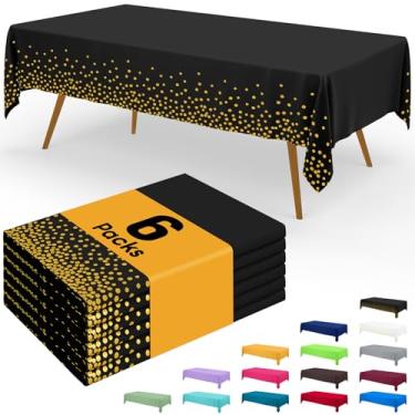 Imagem de Smiry Toalha de mesa descartável – pacote com 6, toalhas de mesa retangulares impermeáveis de 137 x 380 cm para festas, capa de mesa de plástico decorativa, à prova de vazamento e resistente, preta e
