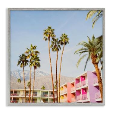 Imagem de Stupell Industries Arte giclée emoldurada preta com palmeiras sobre resort, design por LISH Creative, 12 x 12