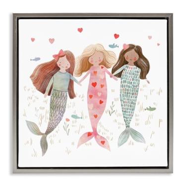 Imagem de Stupell Industries Trio of Mermaids Friendship Gray Floater Canvas Wall Art, design por Leah Straatsma, 18 x 18