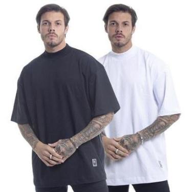 Imagem de Pacote 2 Camisetas: Oversized Gola Alta Lisa Preta & Oversized Gola Alta Lisa Branca-Masculino