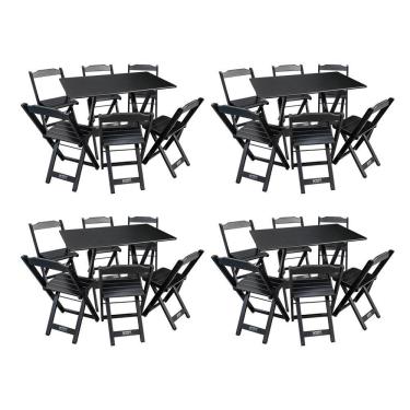 Imagem de Kit 4 Conjuntos De Mesa Dobráveis De Madeira 70x110cm Com 6 Cadeiras Preta - Cor: Preto