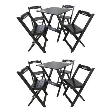 Imagem de Kit 2 Conjuntos Mesa Dobrável Madeira 70x70 Com 4 Cadeiras Hei Preta