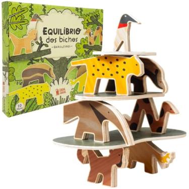 Imagem de ZOGUE ZOGUE Brinquedo Educativo Equilibrio dos Bichos Brasileiros em Madeira, 7 Animais com 3 Bases para Empilhar, Jogo de Desenvolvimento Motor e Coordenação