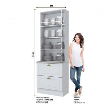 Imagem de Cristaleira 2 Portas E 2 Gavetas Americana Branco Com Tampo Calcare - Móveis Henn Branco Hp