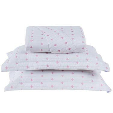 Imagem de Cobre Leito Casal Padrão Decor Bordado 200 Fios 3 Peças - Branco-pink