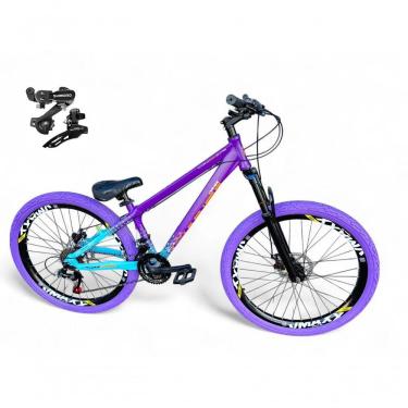 Imagem de Bicicleta Aro 26 Vikingx Tuff X44 Freeride Câmbios Shimano 21v Freio A Disco Aros Vmaxx Pneu Flame - Roxo-azul