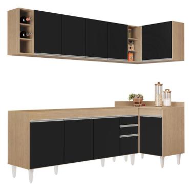 Imagem de Armário De Cozinha Modulado De Canto Esquerdo 5 Peças Cp52 Balcão Sem Tampo Castanho/preto - Lumil
