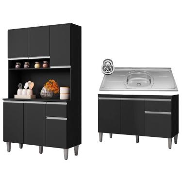 Imagem de Cozinha Compacta Márcia E Balcão Gabinete Com Pia Tatiane 120cm Preto - Ajl Móveis