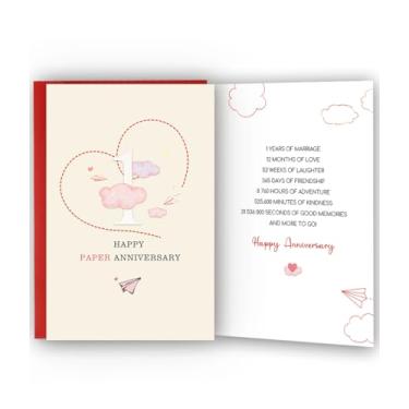 Imagem de Bestmelo Cartão de aniversário de 1 ano, presente de cartão de 1º aniversário, presente de aniversário de casamento de um ano, feliz aniversário de papel, 20 x 13 cm, dupla face