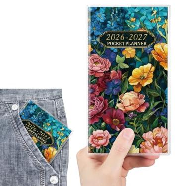 Imagem de ReliThick Calendário de bolso 2026-2027 para bolsa, planejador mensal pequeno para mulheres, prático agenda semanal de bolso, apanhador de sol, diário floral, caderno, Natal, Ano Novo, presente para