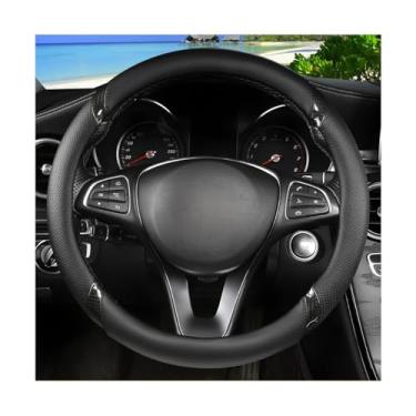 Imagem de Sandfren Capa de volante de carro de fibra de carbono, protetor de volante de veículo de couro sintético respirável de 38 cm com forro antiderrapante, acessório interior automotivo macio, ajuste
