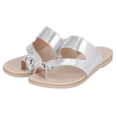 Imagem de Piccadilly Chinelo Feminino em Prata, Sandália Casual com Tira Metalizada e Detalhe em Cristal, Conforto para o Dia a Dia (BR, Adulto, Numérico, 34)