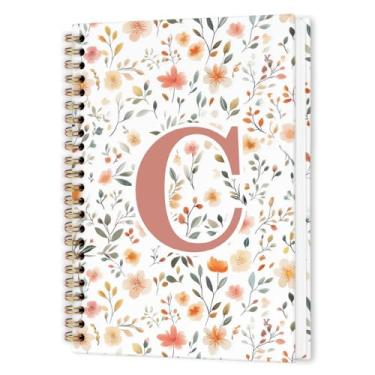 Imagem de nvucamd Caderno espiral personalizado com letra C, caderno de diário com monograma personalizado para mulheres e meninas, monograma floral, material de escritório, 14 x 21 cm