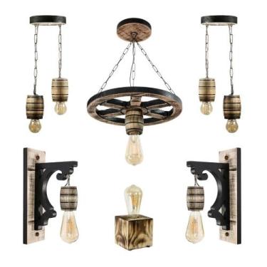 Imagem de Kit Luminária Pergolado Sítio Madeira Maciça Rústica Colonial - Penden