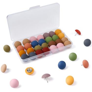 Imagem de 24 peças de alfinetes foscos, tachas de polegar coloridas redondas para quadro de cortiça, pinos decorativos de resina, pinos de desenho de mapas, adesivos de quadro de avisos fofos para fotos