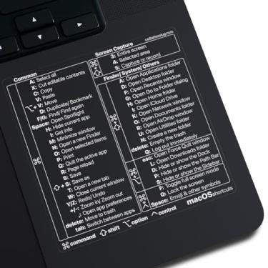 Imagem de Adesivo Afterplug para teclado Mac OS, mais de 50 atalhos para MacBook Pro e Air de 13 a 16 polegadas (apenas espaço preto e meia-noite), vinil livre de resíduos, transparente com texto branco, 1