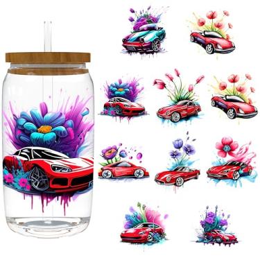 Imagem de 4 folhas de 473 ml UV DTF Cup Wrap - Removível - Papel de transferência DIY UV DTF para copos de caneca, caderno - Transferências DTF UV fáceis de descascar para superfícies lisas (carro esportivo)
