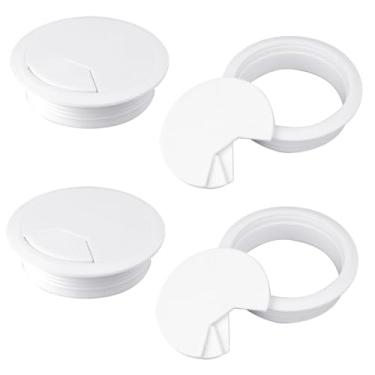Imagem de Pacote com 4 ilhós de cabo de mesa branco de 60 mm, capa de plástico para escritório em casa