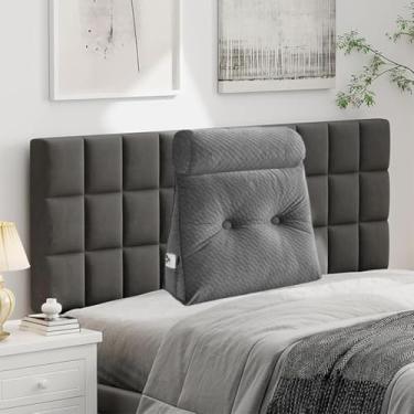 Imagem de Almofada triangular de veludo para cabeceira de cabeça, capa removível, cama de beliche, suporte de posicionamento do encosto, descanso de leitura relaxante (cinza com travesseiro de rolo, pequeno (61