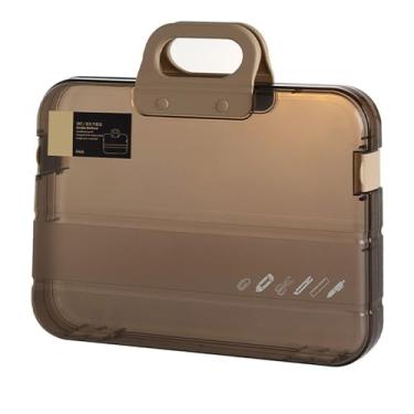 Imagem de Estojo transparente para documentos multiuso, grande capacidade, à prova de poeira, à prova d'água, arquivo A4, estojo de projeto portátil para escritório, escola, estojo de (Café)