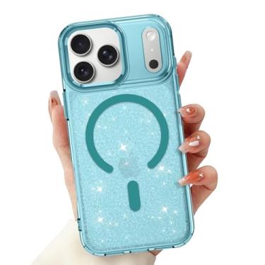 Imagem de LSL Capa Magnética para iPhone 17 Pro Max [Compatível com MagSafe] Amortecedor de TPU Macio PC Rígido Antiqueda, Anti-Arranhões, À Prova de Choque, Capa Transparente Brilhante Fina Glitter - Azul