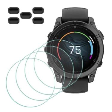 Imagem de MTHGH Protetor de tela para smartwatch Garmin fenix E [4 peças] + plugues antipoeira 5 peças, vidro temperado dureza 9H antiarranhões sem bolhas, capa protetora ultrafina