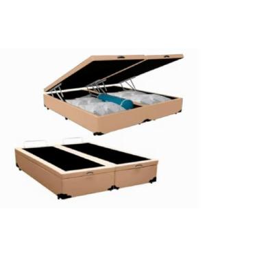 Imagem de Cama box baú casal BIPARTIDO (Corino, Bege)