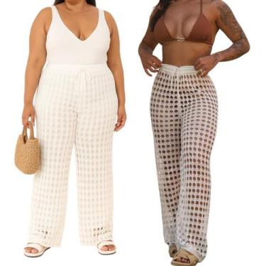 Imagem de Calça Saída de Praia Feminina Slim e Plus Size em Tricô Crochê Boho Ch