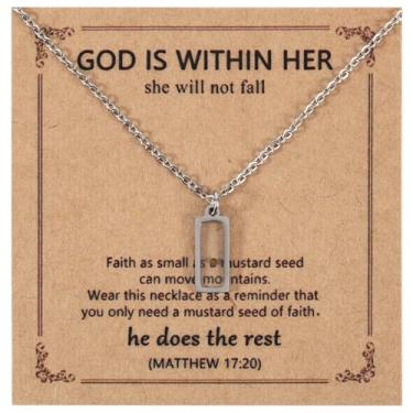 Imagem de Colar de semente de mostarda, colar de pingente cristão de aço inoxidável prata com cartão de fé inspiradora, joia religiosa cristã, presente para mulheres