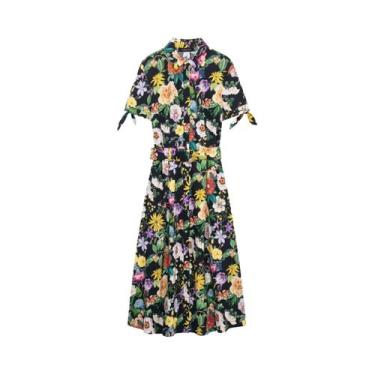 Imagem de Vestido Midi Floral Feminino Primavera 2025 Casual Manga Curta Longo C