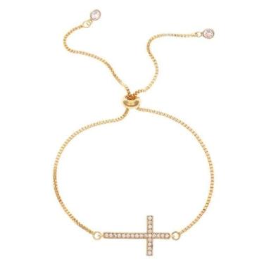 Imagem de Pulseiras ajustáveis com cordão cruzado lateral para mulheres e homens, joias de cruz cristã religiosa minimalista moderna, One Size, Metal, Sem Pedra Preciosa