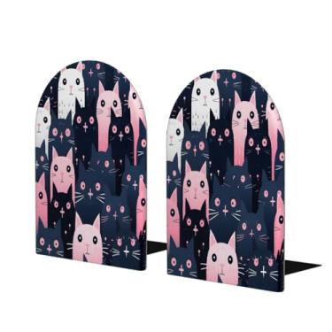 Imagem de Suporte para livros de madeira grande, rosa, preto, gato, decorativo, antiderrapante, resistente, terminais de livros para escritório, escritório, biblioteca, escola, estudo, decoração, divisórias, 1