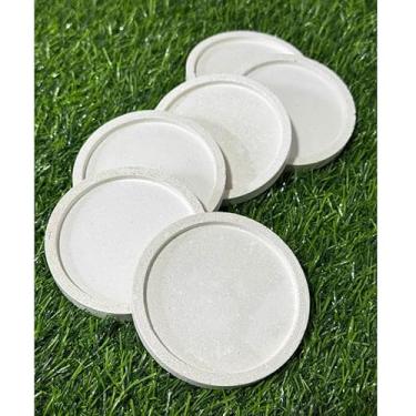 Imagem de Bandeja Decorativa Artesanal em Concreto Celular - Formato Oval, Multiuso para Mesa/Banheiro/Cozinha (Antimanchas e Resistente à Umidade)(Kit 3 Redond Efeito Areia -8CM)