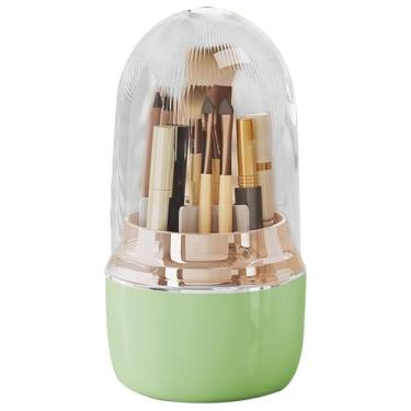 Imagem de Suporte de escova de dentes rotativo de 360° com tampa, organizador de banheiro com 7 compartimentos para escova de dentes elétrica, pasta de dente, lâminas, água de drenagem, armazenamento de bancada