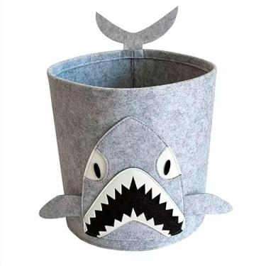 Imagem de Cesto Organizador Animais Impermeável 33x35cm para Organização | Ideal para Roupa, Brinquedos, Lavanderia e Quarto (Tubarão)