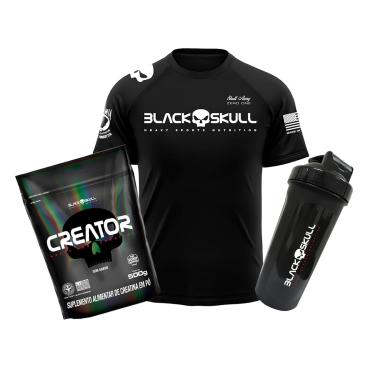 Imagem de Kit Creatina Creator 500g + Camiseta Dry Fit + Coqueteleira Black Skull XG