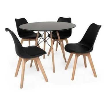 Imagem de Kit Mesa Jantar Eiffel 100cm Preta + 04 Cadeiras Leda Preto - DECORESH