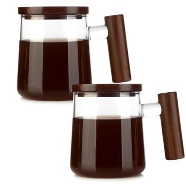 Imagem de COMI Canecas de café de vidro, canecas de café transparentes com tampa e alça de nogueira, copo de boca larga com capacidade extra grande, perfeito para latte, mocha, cappuccino, chá e suco, seguro