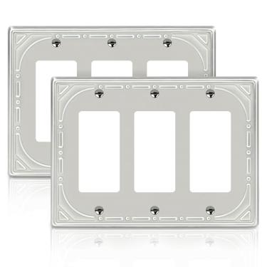 Imagem de Pacote com 2 capas decorativas triplas para interruptores de parede, placas de interruptor basculante de metal decorativo de níquel escovado