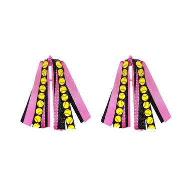 Imagem de RUIFUU 2 peças de laços de cabelo de softball, fitas de cabelo com glitter, fita streamer, suporte de rabo de cavalo para meninas, elásticos de softball, elásticos para cabelo, bandas, elásticos