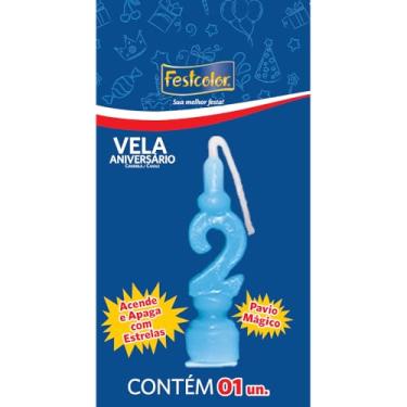 Imagem de Vela Aniversario Numero Azul N 2 - Embalagem com 1 unidade.