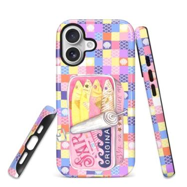 Imagem de HCTYKHVTYS Capa para iPhone 16, proteção de 2 camadas com silicone TPU e capa rígida de policarbonato, antiqueda, fosco e resistente ao desgaste - Latas de sardinha no tabuleiro de xadrez